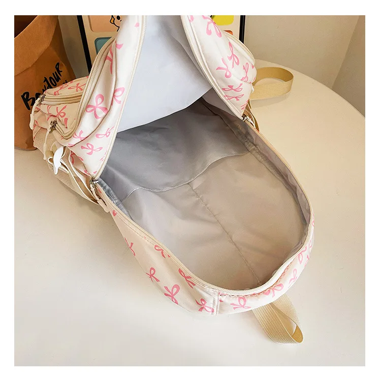 Korean Fashion Bow Print Women Fashion Backpack Simple Student Schoolbag college student backpack Set Three-Piece