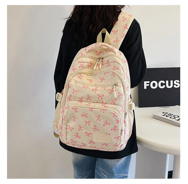 Korean Fashion Bow Print Women Fashion Backpack Simple Student Schoolbag college student backpack Set Three-Piece