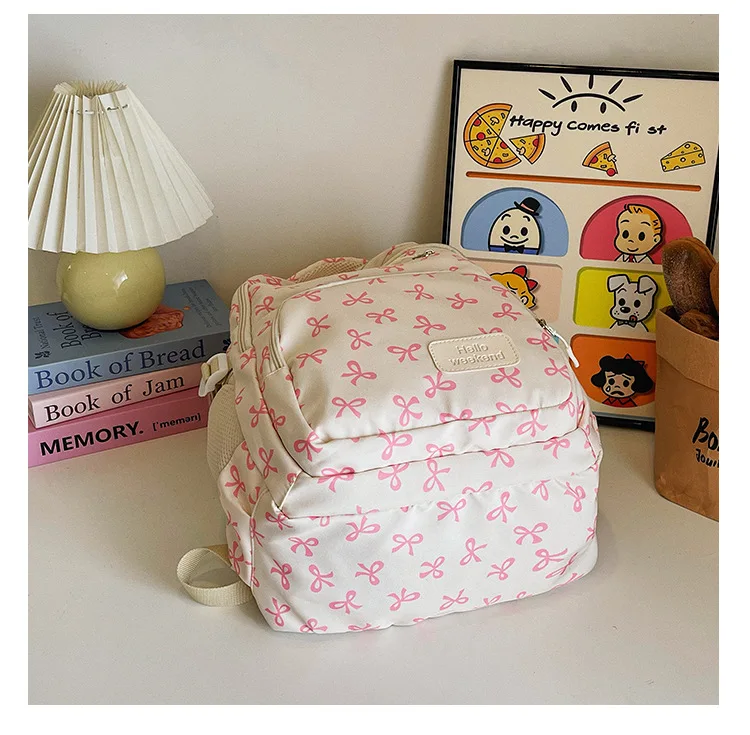 Korean Fashion Bow Print Women Fashion Backpack Simple Student Schoolbag college student backpack Set Three-Piece