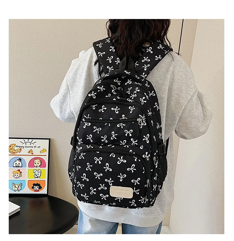 Korean Fashion Bow Print Women Fashion Backpack Simple Student Schoolbag college student backpack Set Three-Piece