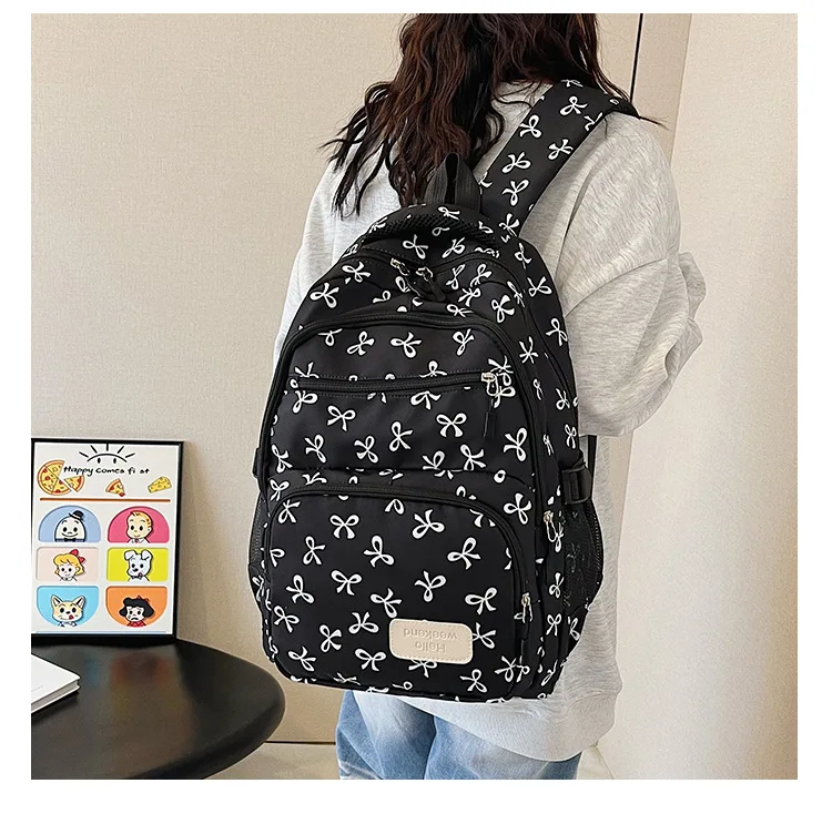 Korean Fashion Bow Print Women Fashion Backpack Simple Student Schoolbag college student backpack Set Three-Piece