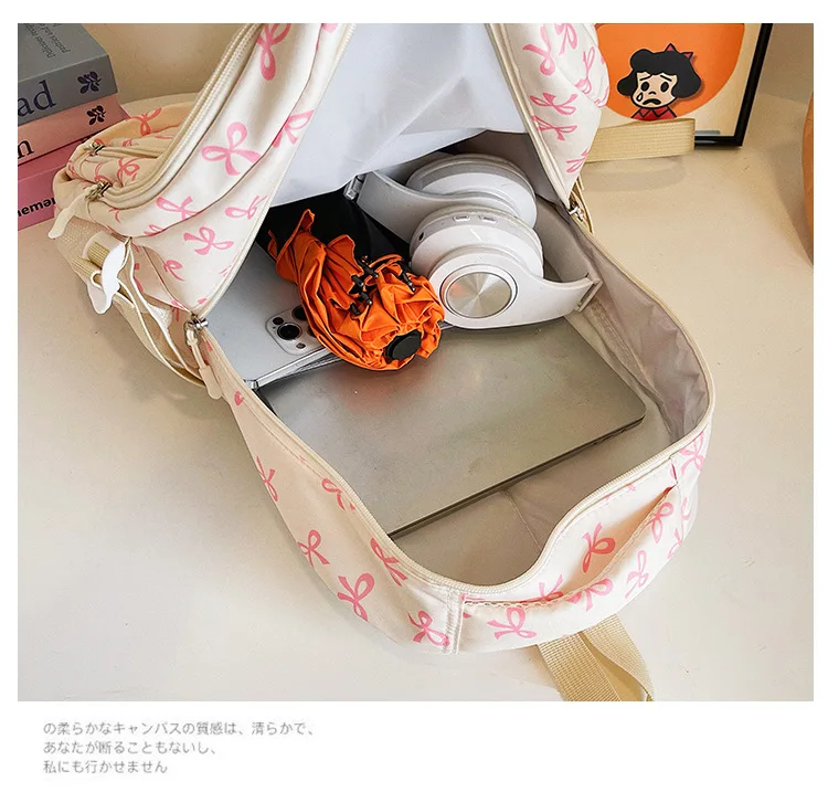 Korean Fashion Bow Print Women Fashion Backpack Simple Student Schoolbag college student backpack Set Three-Piece
