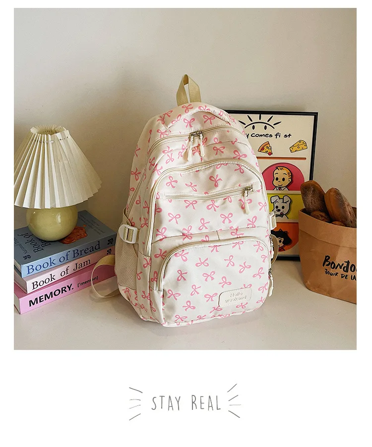 Korean Fashion Bow Print Women Fashion Backpack Simple Student Schoolbag college student backpack Set Three-Piece