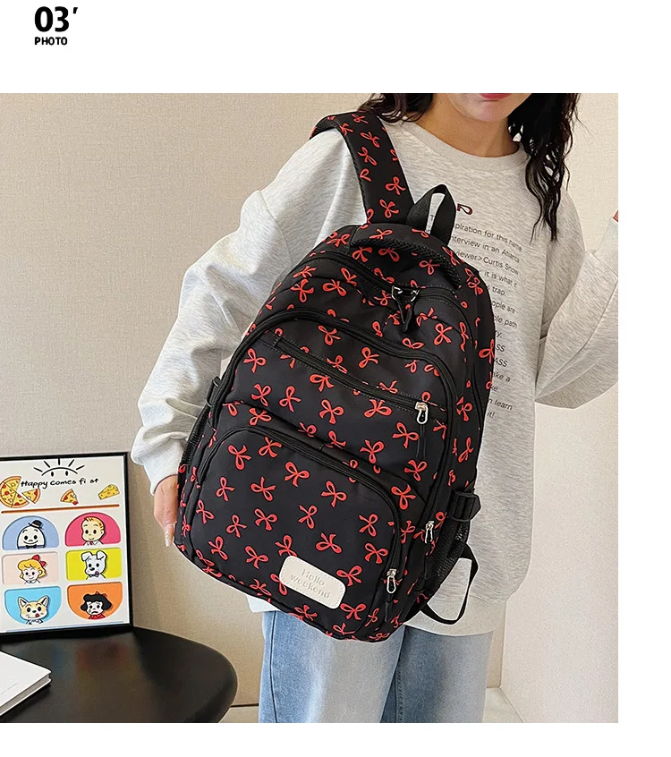 Korean Fashion Bow Print Women Fashion Backpack Simple Student Schoolbag college student backpack Set Three-Piece