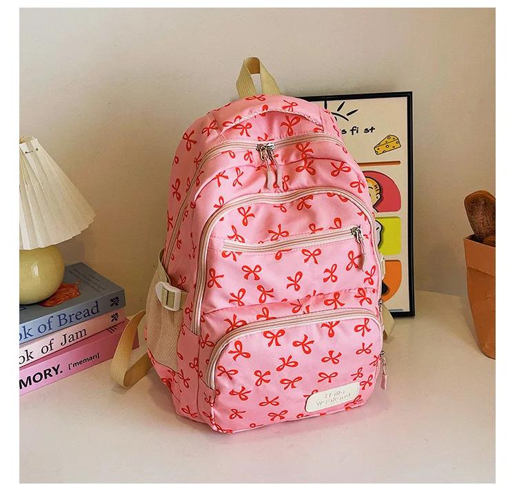 Korean Fashion Bow Print Women Fashion Backpack Simple Student Schoolbag college student backpack Set Three-Piece