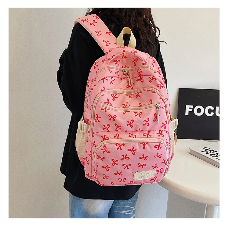 Korean Fashion Bow Print Women Fashion Backpack Simple Student Schoolbag college student backpack Set Three-Piece