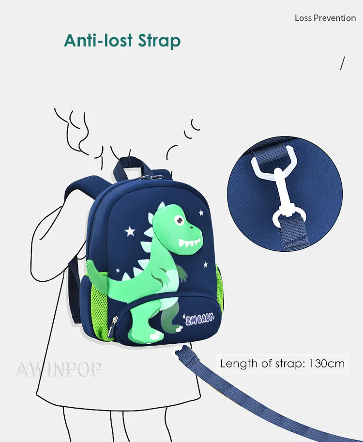 2024 New Kindergarten School Bags for Boys 3D Dinosaur Backpacks Kids Waterproof Neoprene Light Cute Mini Children Book Bag Girl