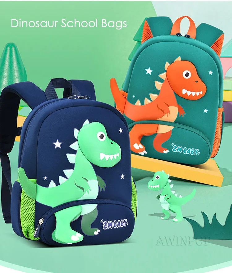 2024 New Kindergarten School Bags for Boys 3D Dinosaur Backpacks Kids Waterproof Neoprene Light Cute Mini Children Book Bag Girl