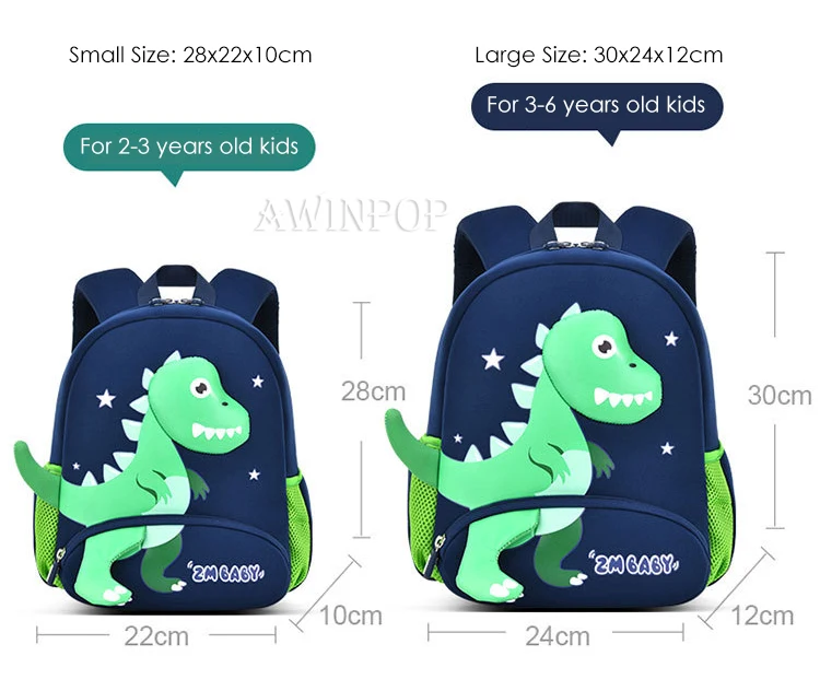 2024 New Kindergarten School Bags for Boys 3D Dinosaur Backpacks Kids Waterproof Neoprene Light Cute Mini Children Book Bag Girl