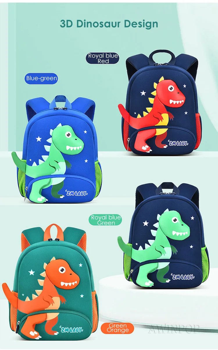2024 New Kindergarten School Bags for Boys 3D Dinosaur Backpacks Kids Waterproof Neoprene Light Cute Mini Children Book Bag Girl