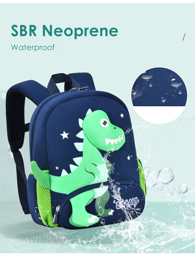 2024 New Kindergarten School Bags for Boys 3D Dinosaur Backpacks Kids Waterproof Neoprene Light Cute Mini Children Book Bag Girl