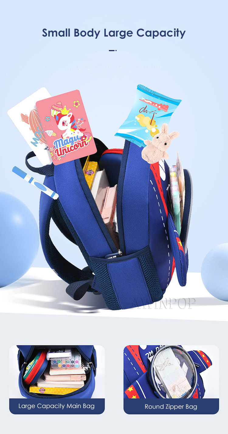 New Kindergarten Boys School Bags 3D Cartoon Plane Design Cute Kids School Backpack Fashion Bookbag Kawaii Toddler Mochilas Para