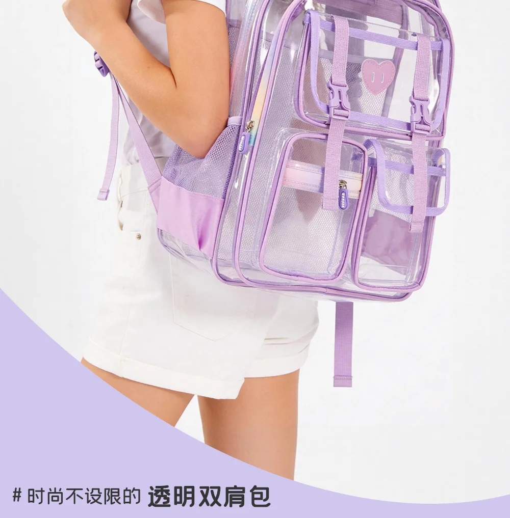 Fashion Transparent PVC Backpack for Girls Kids Clear School Bag Lightweight See Through Bookbag for Children Daily School Trave