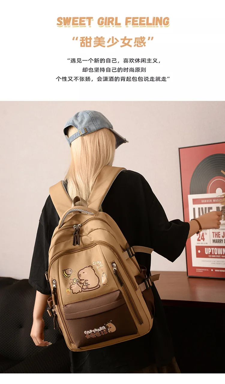 Kawaii Capybara School Backpack 3pcs Girls School Bags Set Casual Daypacks Kids Book bag Children Schoolbag Travel Backpack