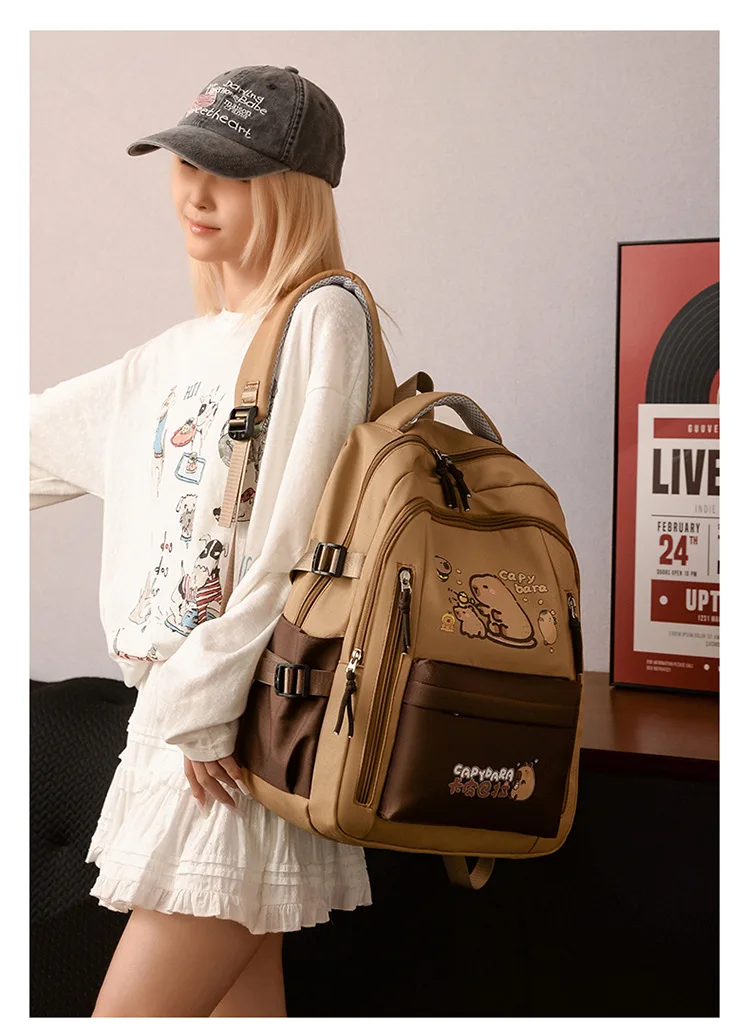 Kawaii Capybara School Backpack 3pcs Girls School Bags Set Casual Daypacks Kids Book bag Children Schoolbag Travel Backpack