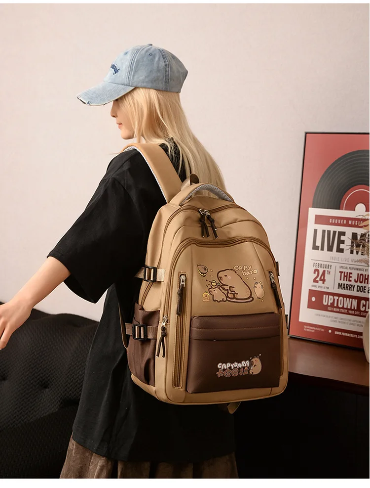 Kawaii Capybara School Backpack 3pcs Girls School Bags Set Casual Daypacks Kids Book bag Children Schoolbag Travel Backpack