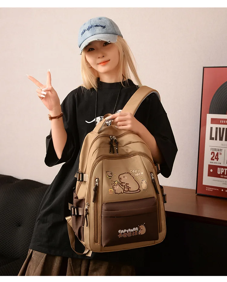 Kawaii Capybara School Backpack 3pcs Girls School Bags Set Casual Daypacks Kids Book bag Children Schoolbag Travel Backpack