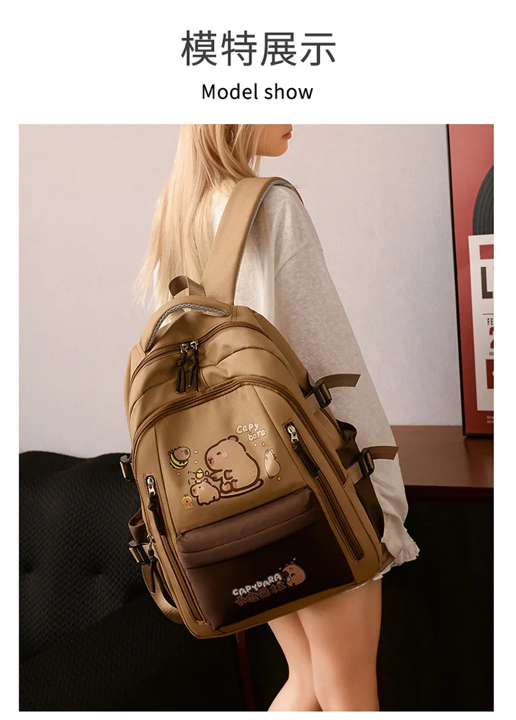 Kawaii Capybara School Backpack 3pcs Girls School Bags Set Casual Daypacks Kids Book bag Children Schoolbag Travel Backpack