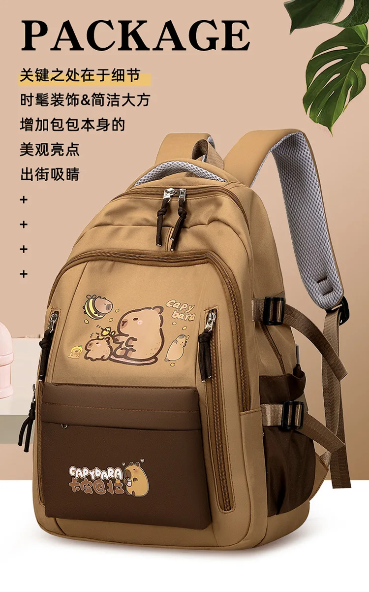 Kawaii Capybara School Backpack 3pcs Girls School Bags Set Casual Daypacks Kids Book bag Children Schoolbag Travel Backpack