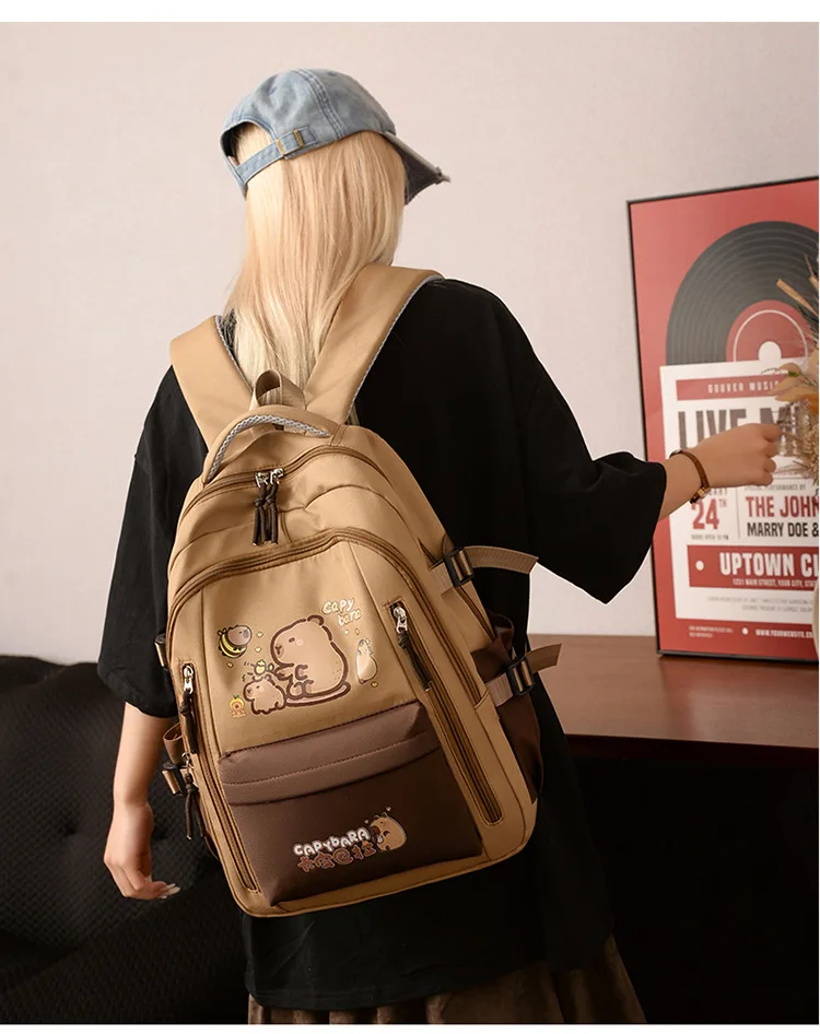 Kawaii Capybara School Backpack 3pcs Girls School Bags Set Casual Daypacks Kids Book bag Children Schoolbag Travel Backpack