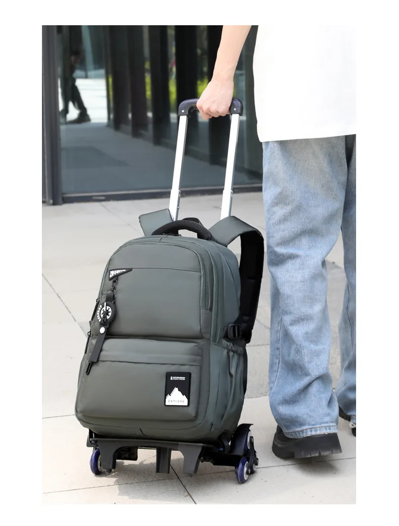 Students Wheeled School Bag Boys Trolley Bags for School Men Travel Backpack with Wheels Waterproof Large Capacity Luggage Bag