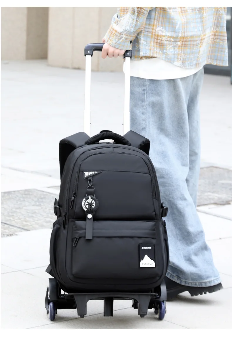 Students Wheeled School Bag Boys Trolley Bags for School Men Travel Backpack with Wheels Waterproof Large Capacity Luggage Bag