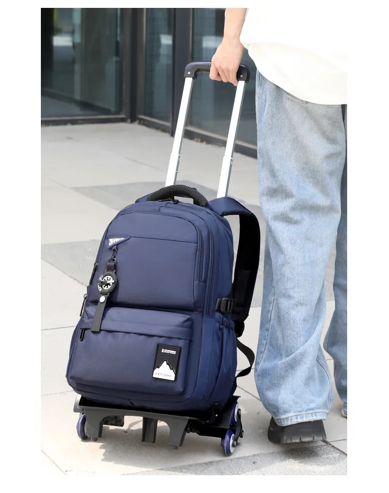 Students Wheeled School Bag Boys Trolley Bags for School Men Travel Backpack with Wheels Waterproof Large Capacity Luggage Bag