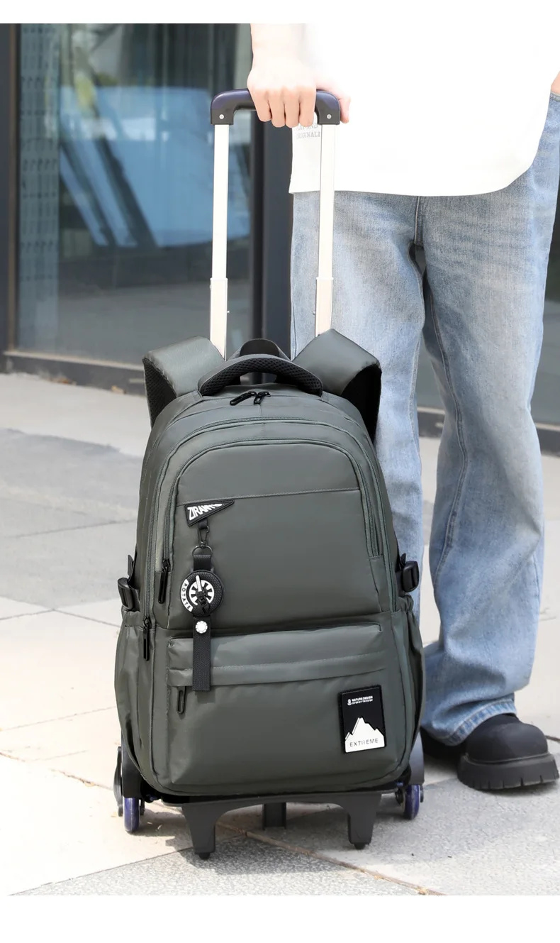 Students Wheeled School Bag Boys Trolley Bags for School Men Travel Backpack with Wheels Waterproof Large Capacity Luggage Bag