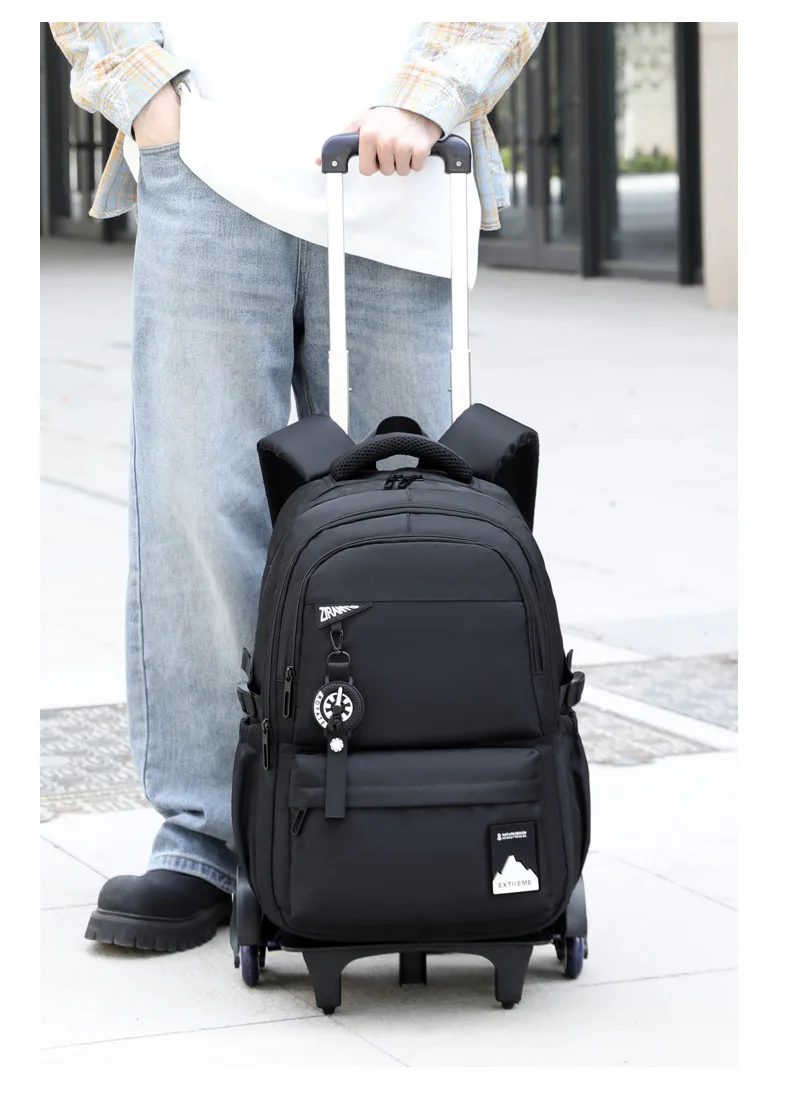 Students Wheeled School Bag Boys Trolley Bags for School Men Travel Backpack with Wheels Waterproof Large Capacity Luggage Bag