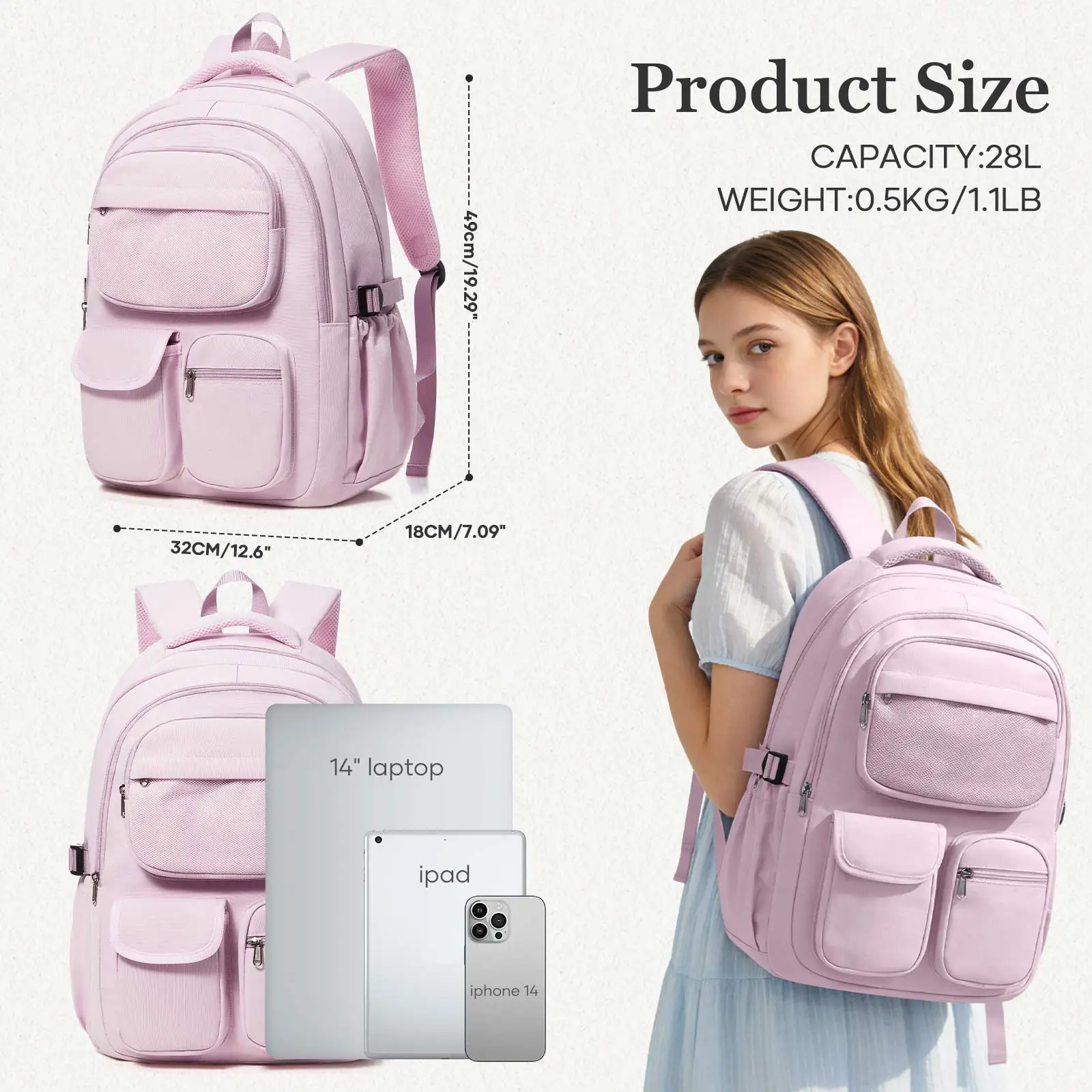 School Backpack for Teen Girls, Large Capacity Laptop Backpack School Bags Girls Boys Fashion Ergonomic Backpack Casual Daypack