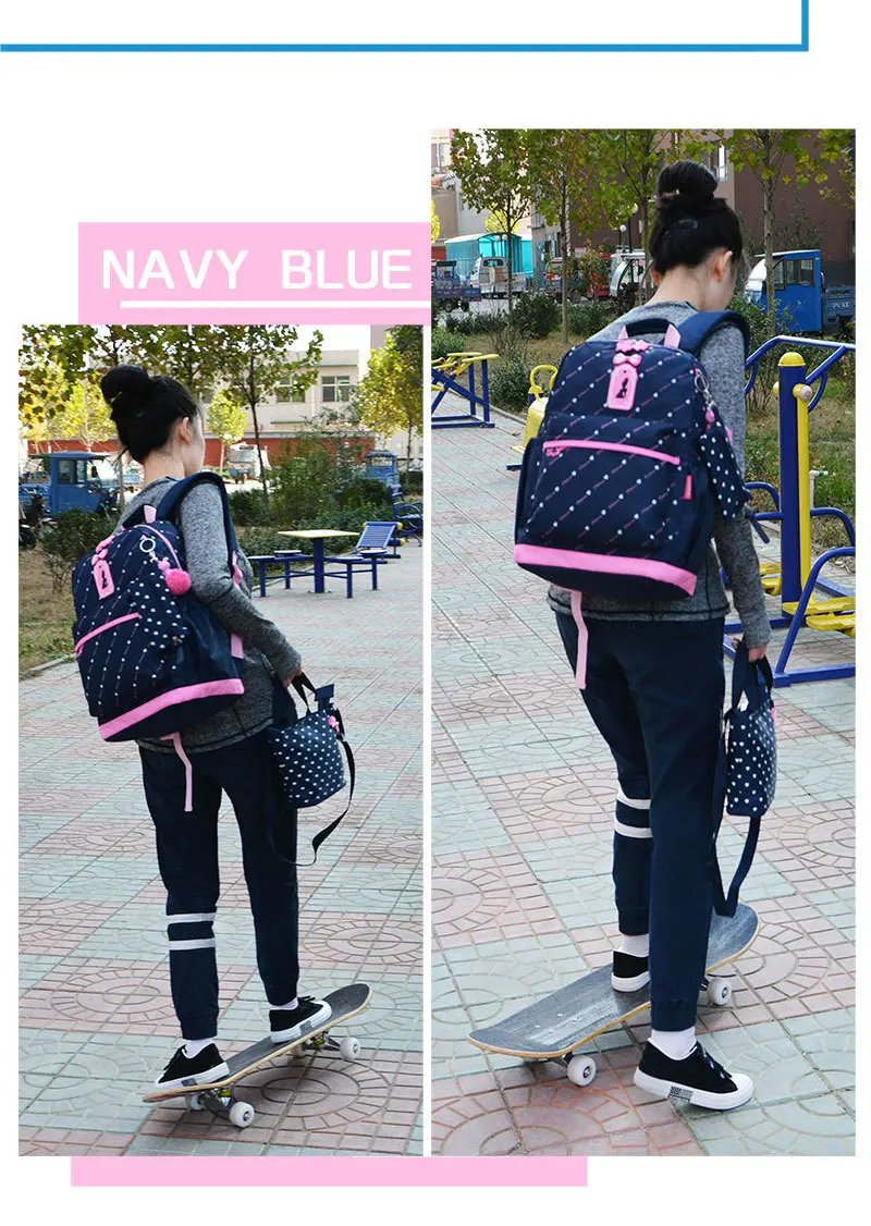 Orthopedic Primary Backpacks For Girls School Bags 3 Pcs/Set Schoolbag Dot Printing Schoolbag teenagers bookbag Rucksack Moch