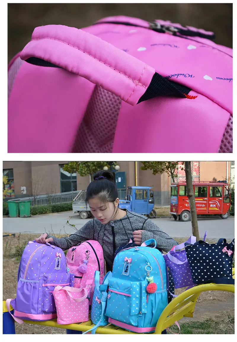 Orthopedic Primary Backpacks For Girls School Bags 3 Pcs/Set Schoolbag Dot Printing Schoolbag teenagers bookbag Rucksack Moch