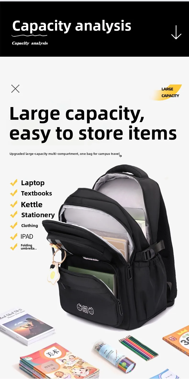 Cool School Backpack for teenage girls Student Large Capacity Backpack Stylish Casual School Bag for Middle High School Students
