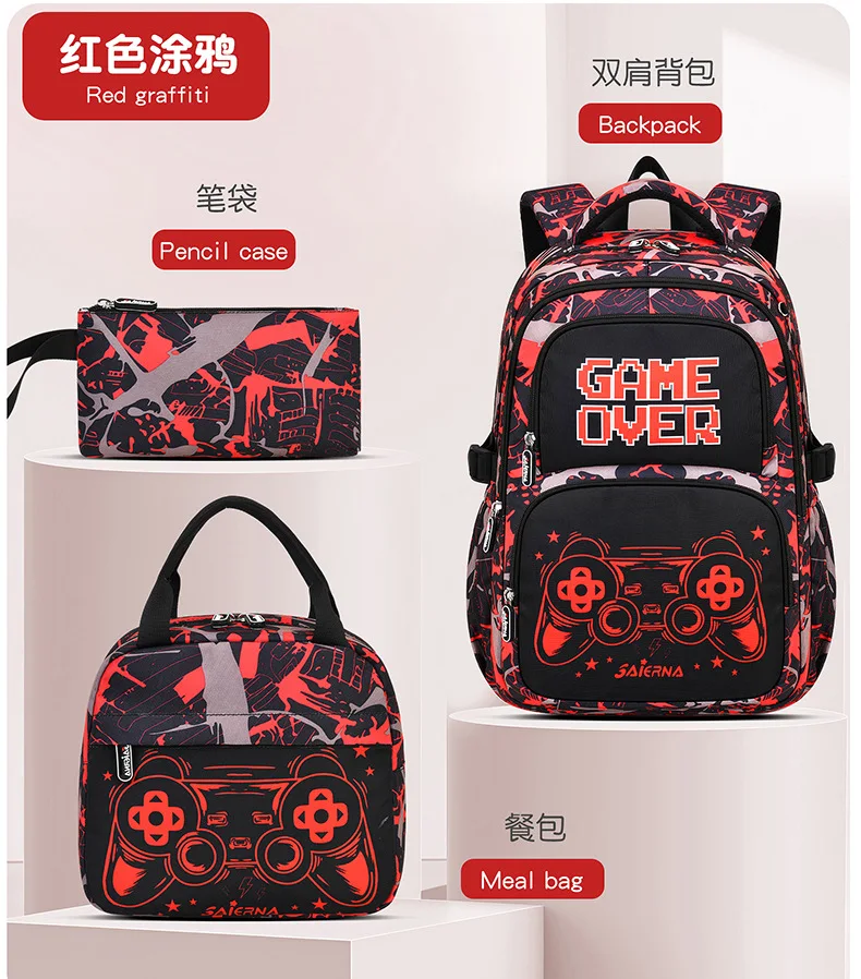 3 Pcs Kids School Backpcak Children School Bags Set Boys Primary Backpack with Lunch Bag Schoolbag Book Bag Kids Mochilas