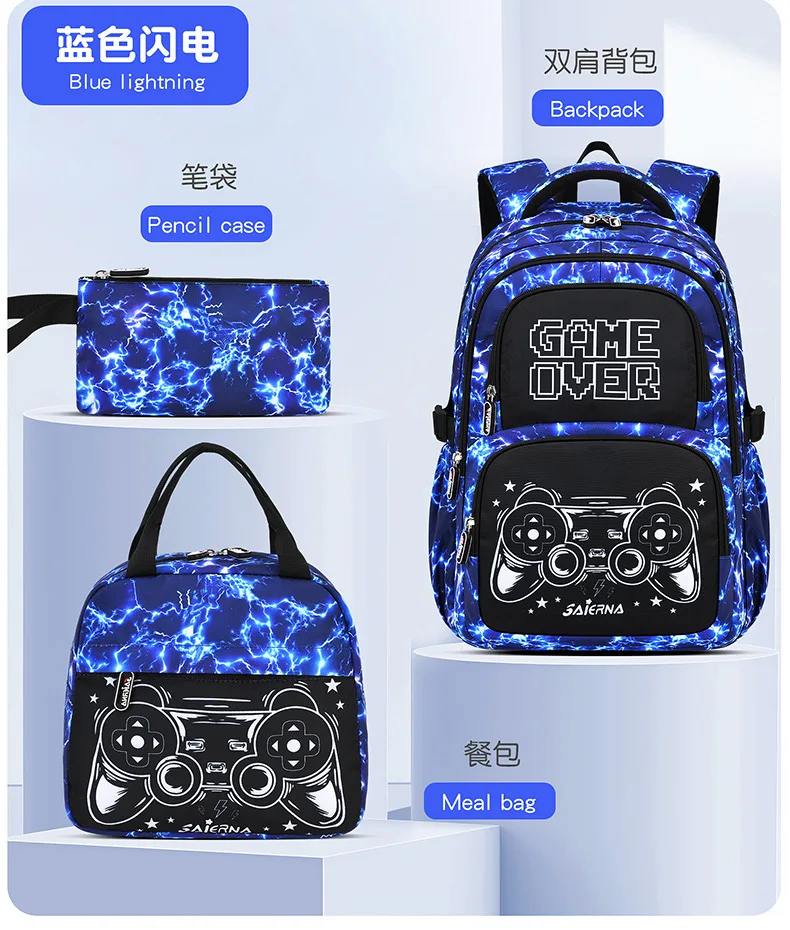 3 Pcs Kids School Backpcak Children School Bags Set Boys Primary Backpack with Lunch Bag Schoolbag Book Bag Kids Mochilas