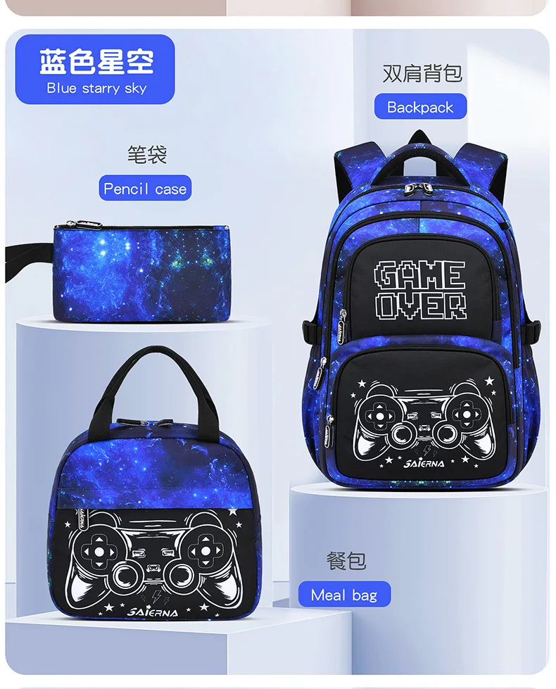 3 Pcs Kids School Backpcak Children School Bags Set Boys Primary Backpack with Lunch Bag Schoolbag Book Bag Kids Mochilas