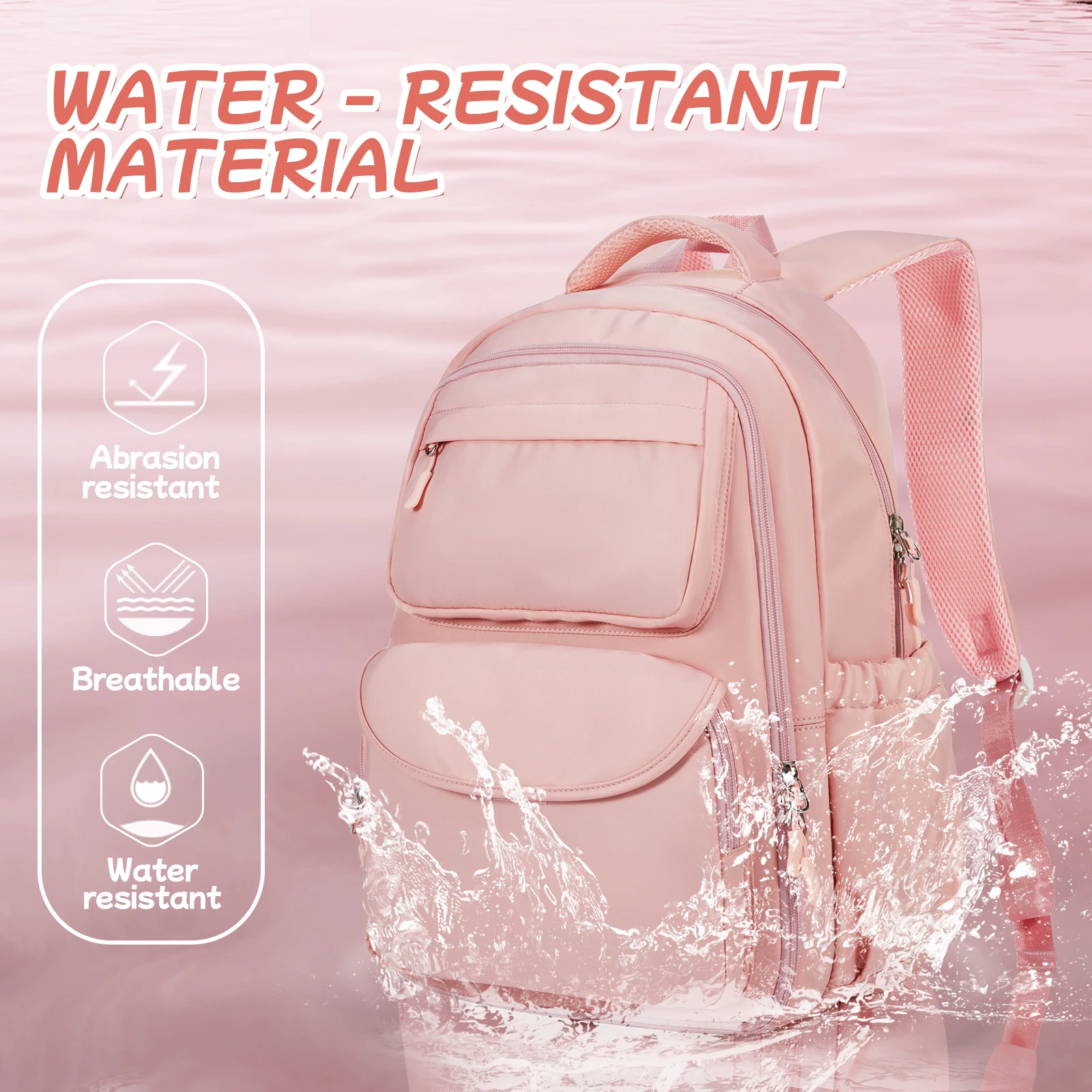 Girls School Bags Kid Backpack with Fridge Door Elementary School Backpack, Pink Lightweight School Backpack for Girls Ages 8-16