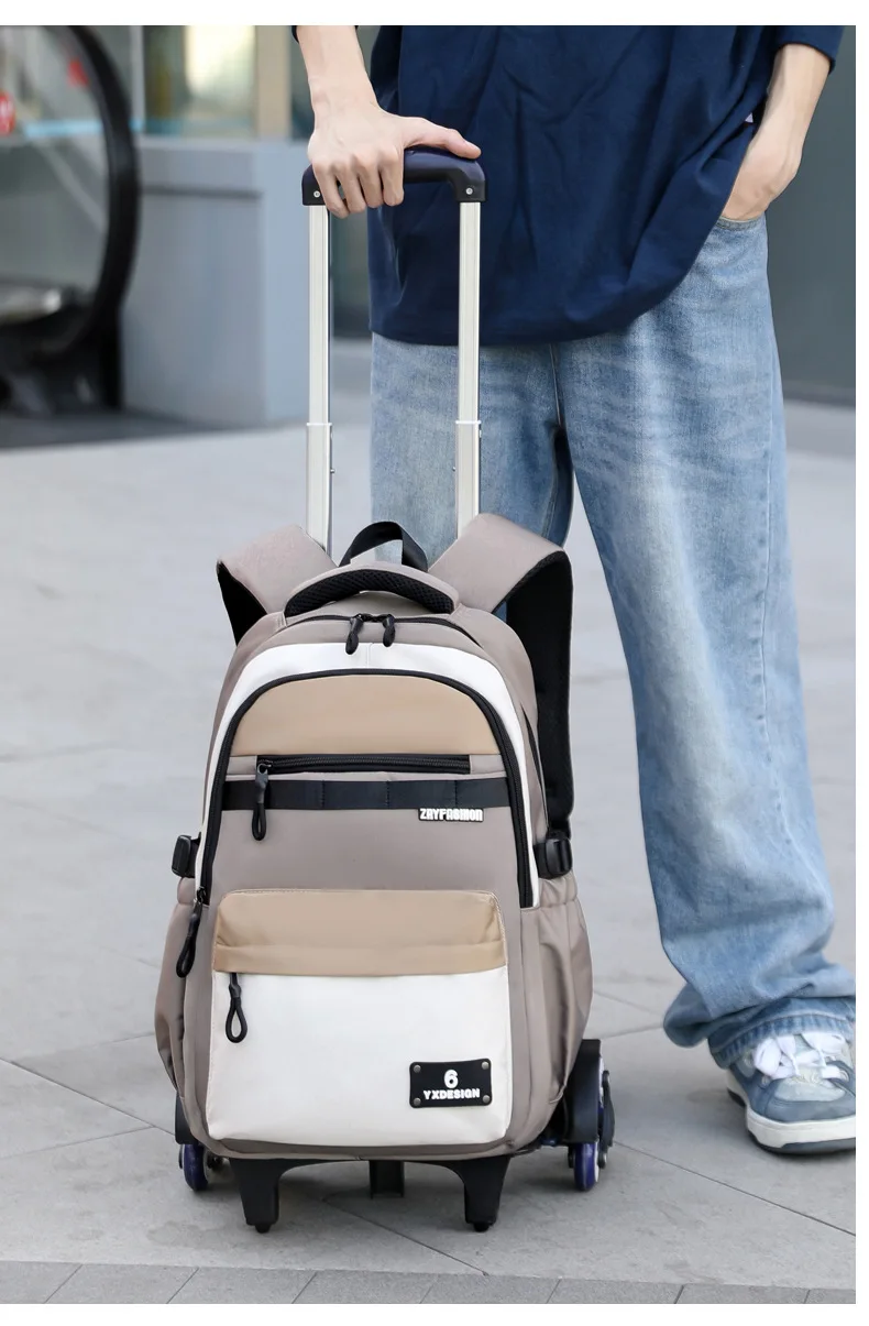 Children New Trolley Backpacks Boyes School Bag Kids Back Pack Nylon Students Rolling Mochila Korea Schoolbag Trolley Bookbags