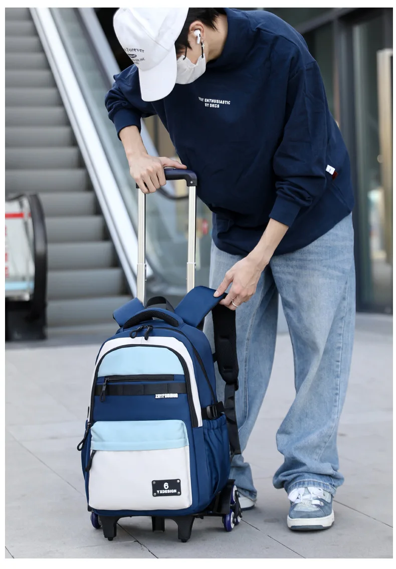 Children New Trolley Backpacks Boyes School Bag Kids Back Pack Nylon Students Rolling Mochila Korea Schoolbag Trolley Bookbags