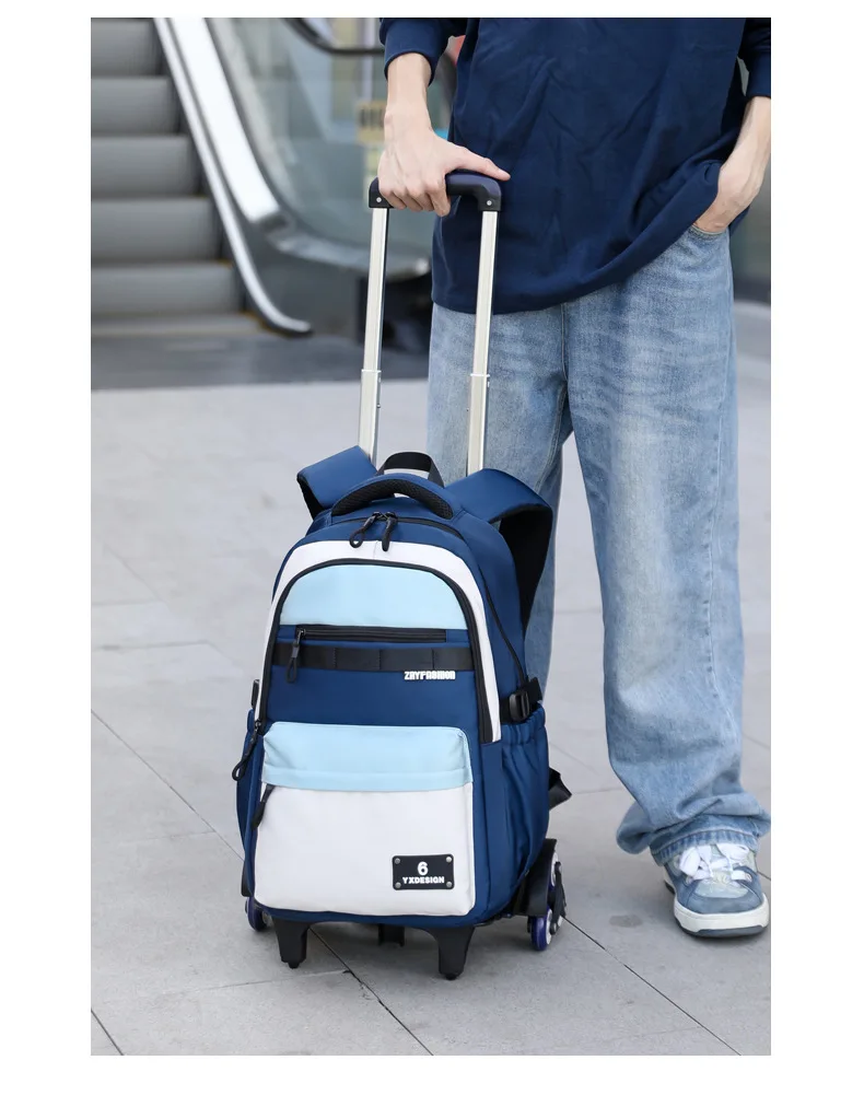 Children New Trolley Backpacks Boyes School Bag Kids Back Pack Nylon Students Rolling Mochila Korea Schoolbag Trolley Bookbags
