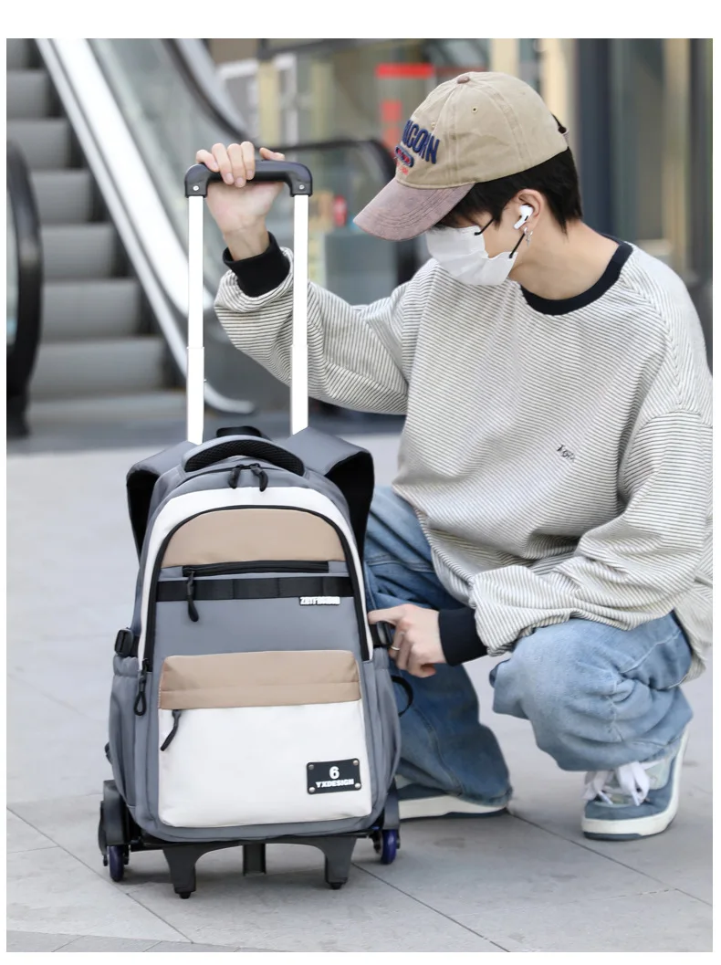 Children New Trolley Backpacks Boyes School Bag Kids Back Pack Nylon Students Rolling Mochila Korea Schoolbag Trolley Bookbags
