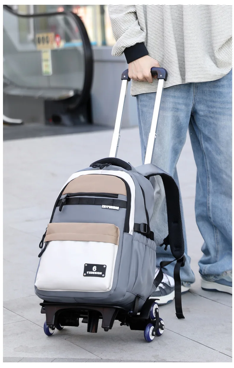 Children New Trolley Backpacks Boyes School Bag Kids Back Pack Nylon Students Rolling Mochila Korea Schoolbag Trolley Bookbags