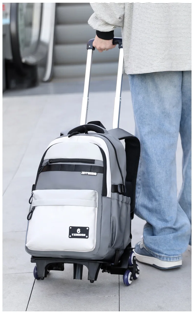 Children New Trolley Backpacks Boyes School Bag Kids Back Pack Nylon Students Rolling Mochila Korea Schoolbag Trolley Bookbags