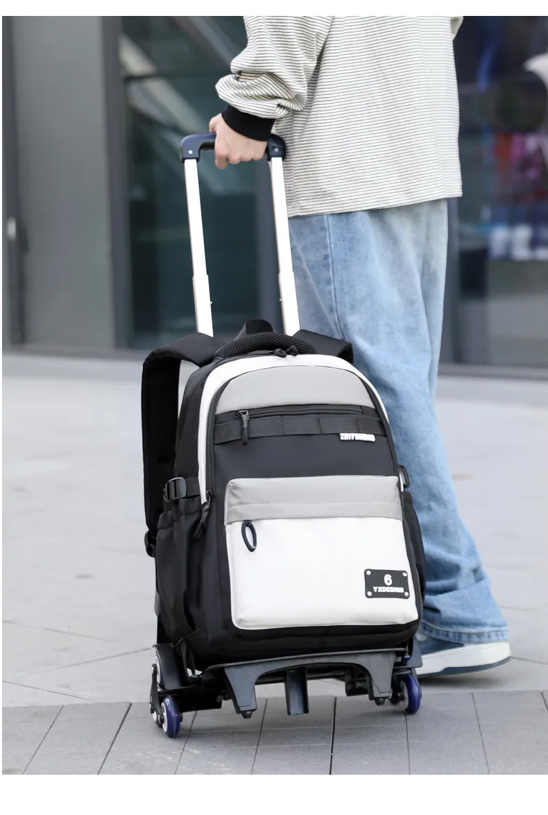 Children New Trolley Backpacks Boyes School Bag Kids Back Pack Nylon Students Rolling Mochila Korea Schoolbag Trolley Bookbags