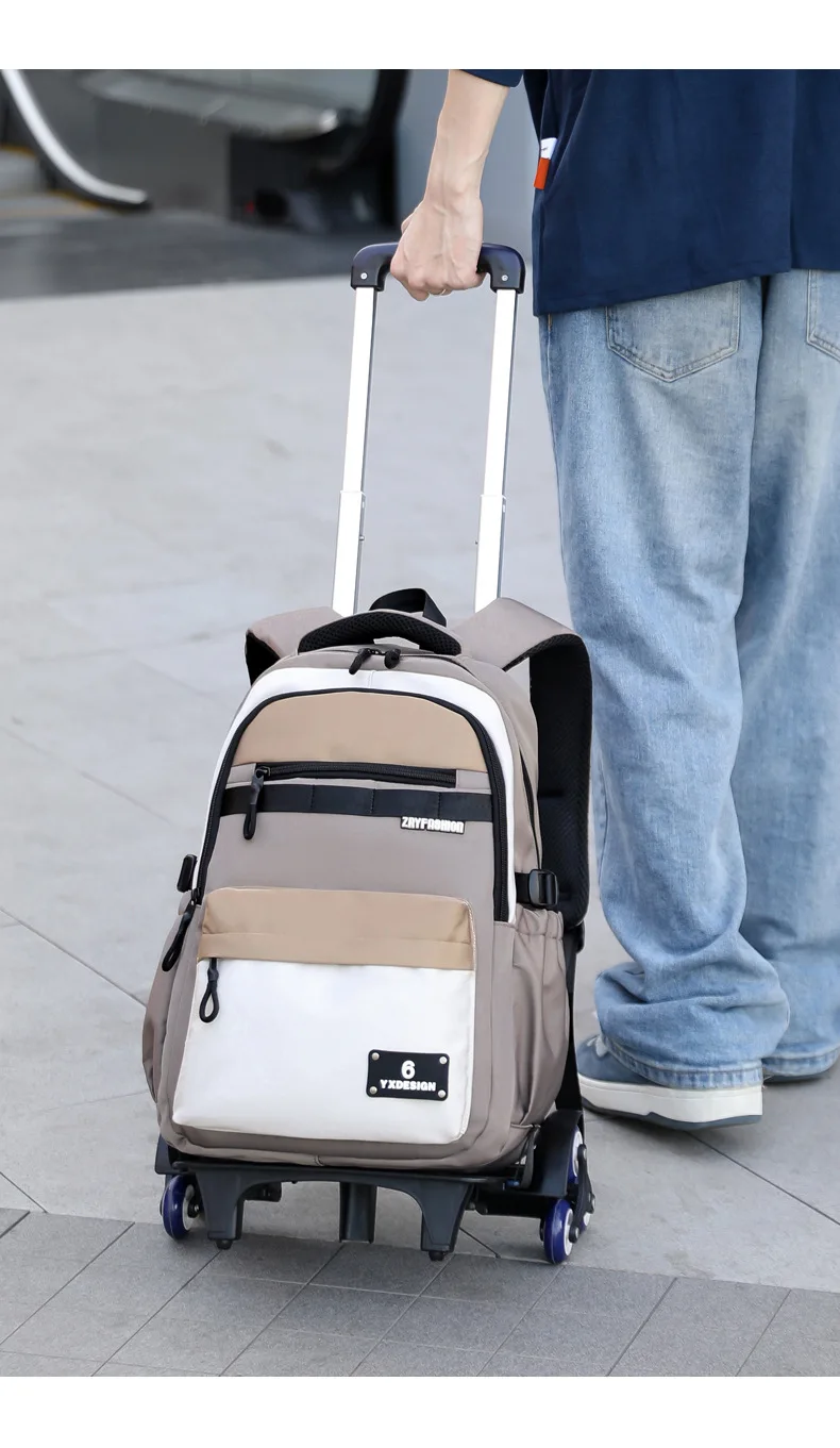 Children New Trolley Backpacks Boyes School Bag Kids Back Pack Nylon Students Rolling Mochila Korea Schoolbag Trolley Bookbags