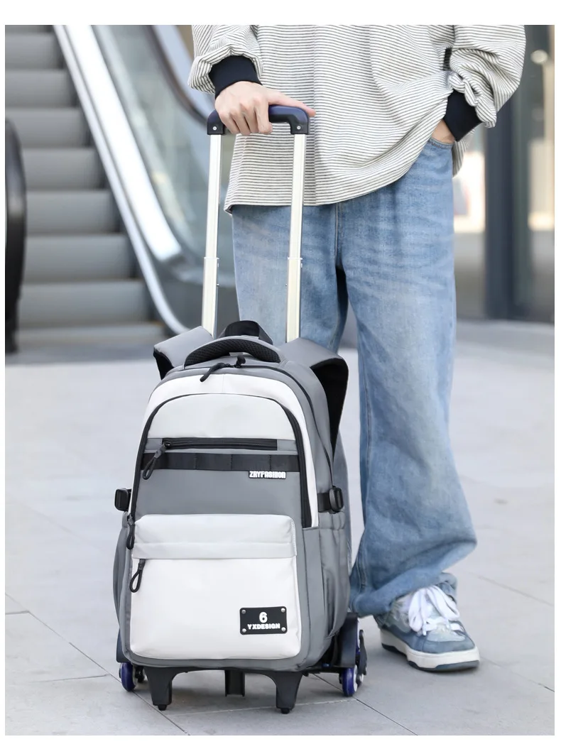 Children New Trolley Backpacks Boyes School Bag Kids Back Pack Nylon Students Rolling Mochila Korea Schoolbag Trolley Bookbags
