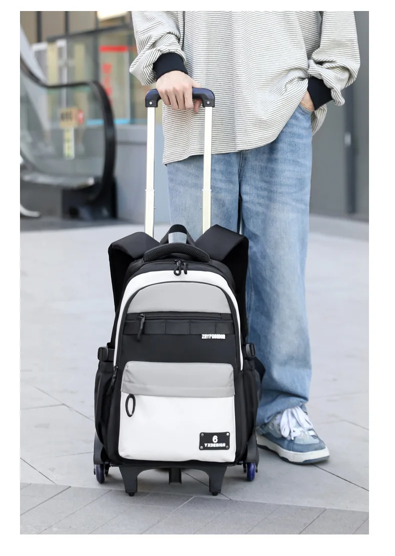 Children New Trolley Backpacks Boyes School Bag Kids Back Pack Nylon Students Rolling Mochila Korea Schoolbag Trolley Bookbags