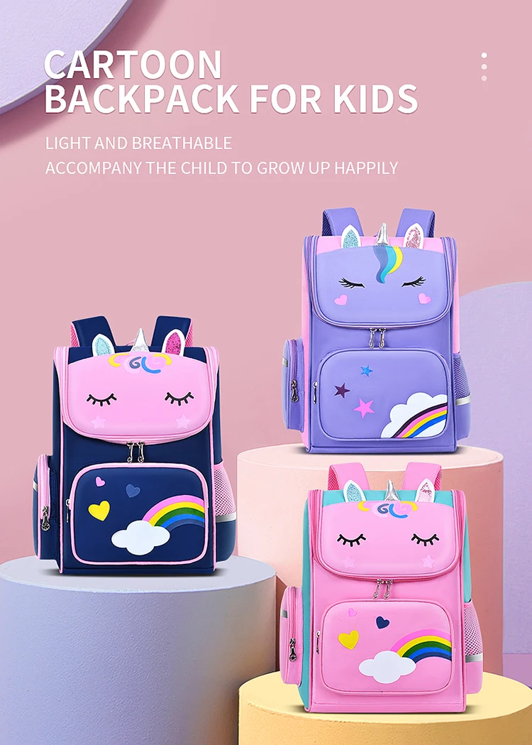 Kid Backpack for Girl Unicorn Children Bookbag Rainbow Eyes School Bag Teen Girl Backpack for Traveling Waterproof Mochilas