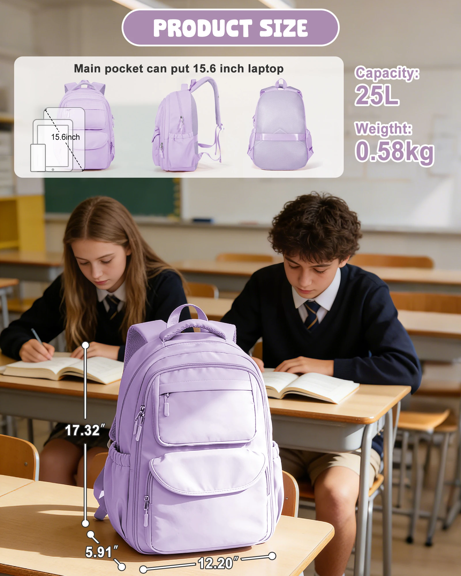 Girls School Bags Kids Backpack with Fridge Door, Elementary School Backpack, Lightweight School Backpack for Girls Ages 8-10