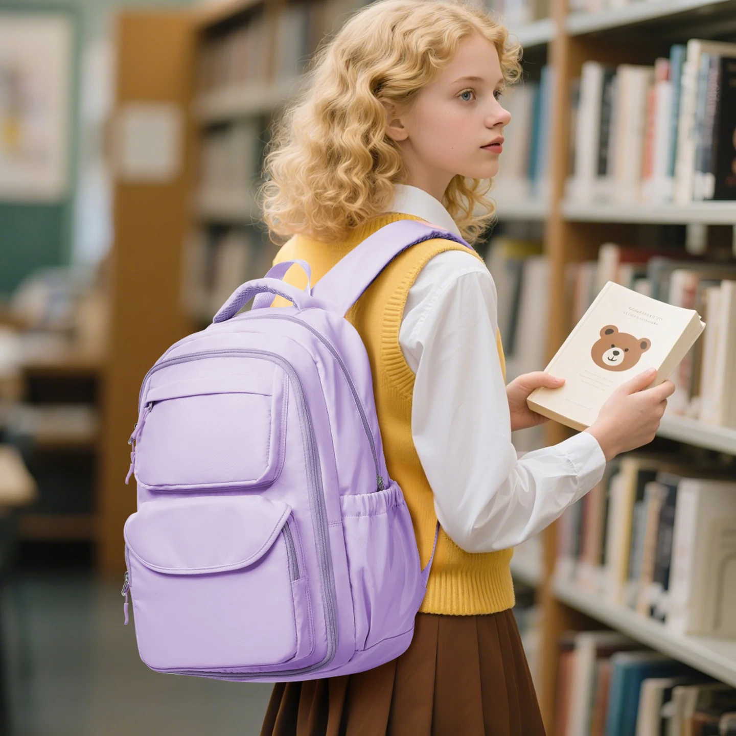 Girls School Bags Kids Backpack with Fridge Door, Elementary School Backpack, Lightweight School Backpack for Girls Ages 8-10